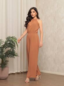 Fashionable Women's Jumpsuit - Apricot - View 3