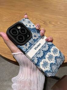 波西米亚风 1 件定制皮革纹理防震手机壳，个性化名称/文字，兼容 iPhone 15/14 Plus/13 Pro/12 Pro Max/11/6P/7P/XS/XR，是送给个人、伴侣、家人、朋友的理想礼物 - 黑色 - 查看 5