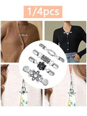 1/4個 ファッショナブル レトロセーターショールクリップ - レトロ オープンカラーシャツブローチクリップ、クラシックなデザイン、ライトカラークリップ、スカーフ 襟型クリップ バレンタインデー