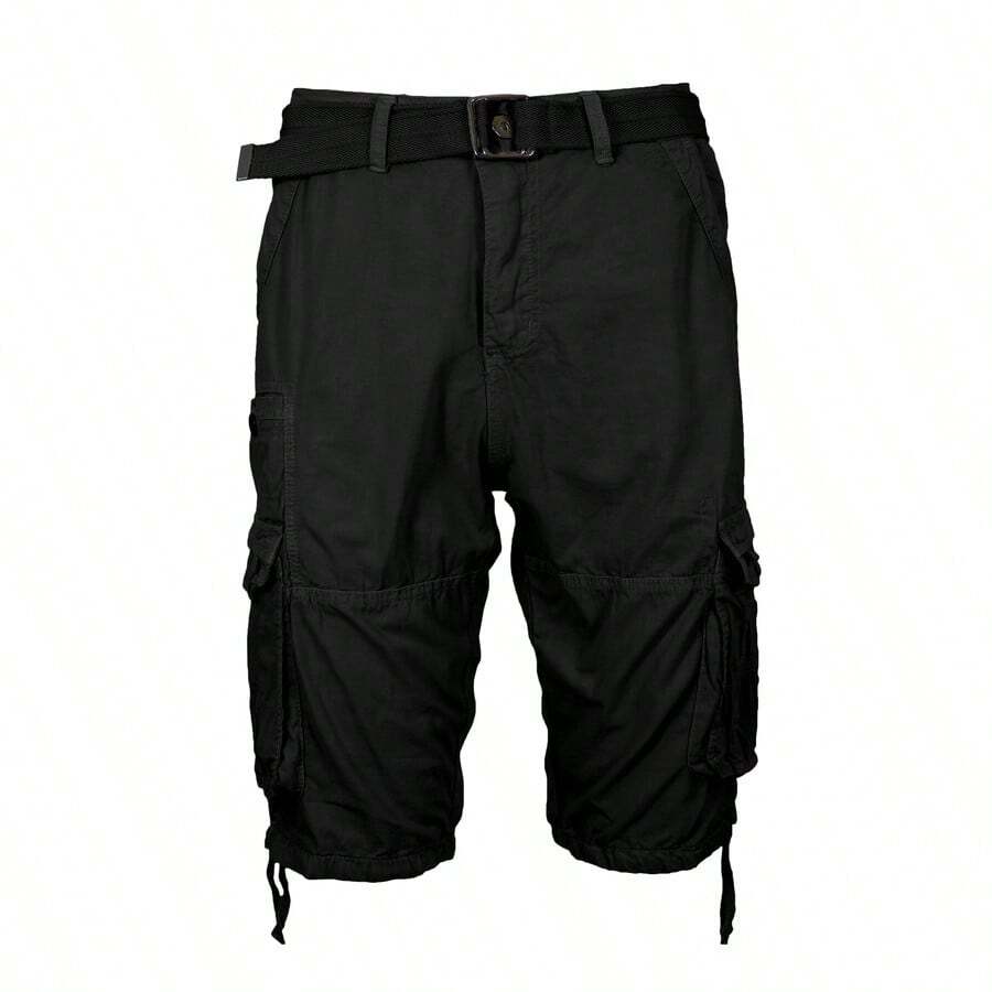 Men's Distressed Cotton Belted Cargo Shorts - 黑色 - 查看 1