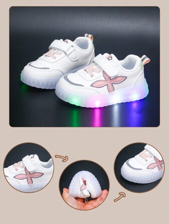 6 双女童什锦鞋，包括 PU 皮革幼儿鞋、发光透明鞋底鞋、白色运动鞋、休闲鞋和时尚配色鞋，鞋垫长度 13.5-18 厘米，适合所有季节