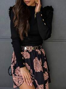 Autumn/Winter New Fashion Frill Trim Turtleneck Long Sleeve Knit Sweater - Black - View 4