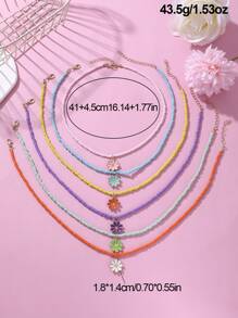 6 件套女孩雏菊花串珠项链套装 - 彩色 - 查看 5