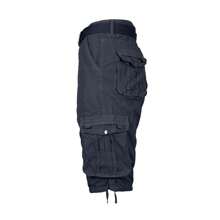 Men's Distressed Cotton Belted Cargo Shorts - Navy Blue - View 4