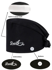 1 pezzo Cappellino da lavoro Premium con ricamo "Smile" per donne, adatto per infermiere, estetiste, addetti alle pulizie e altri fornitori di servizi medici/domestici, Ognissanti - Multicolore - Visualizzare 2