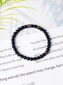 1 pieza Pulsera de cristal de triple protección con turmalina negra, obsidiana dorada, ágata negra, accesorio elegante para la estabilidad emocional y la armonía diaria, joyas de cuentas de 6 mm, regalos de agradecimiento para empleados