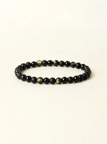 1 pieza Pulsera de cristal de triple protección con turmalina negra, obsidiana dorada, ágata negra, accesorio elegante para la estabilidad emocional y la armonía diaria, joyas de cuentas de 6 mm, regalos de agradecimiento para empleados