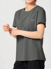 baasploa 1 件女士印花短袖夏季透气舒适时尚女士休闲T恤跑步健身运动女装 - 深灰色 - 查看 4