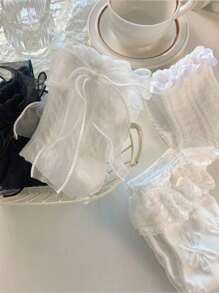 3pairs Women's Knee-High Socks White Lace Trim Bow Summer Thin Cute JK Princess Style