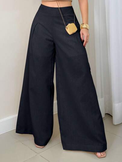 EMILI LULU RUN Calça Pantalona de Cambraia Feminina com Zíper nas Laterais e Forro Curto