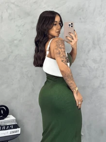 Women's Strapless Tube Dress Comfortable Premium Quality With Elastane - xanh quân đội - Xem 3