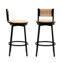 Honey Swivel Bar Stools Paper Rope Handwoven Barstools With Back Set Of 2 Rustic Round Counter Chairs For Dining Room, Kitchen Island (Honey).YH Choice