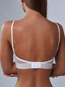 2 件套黑色 + 白色蕾丝无钢圈性感法式背部文胸，U 领露背隐形文胸，内衣