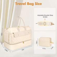 Travel Duffel Bag For Women, Large Weekender Bags With Shoe Compartment, Carry On Overnight Bag With Toiletry Makeup Bag, Travel Tote Bag  Gym Duffel Bag For Travel Gym Camping Hospital, Beige