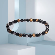 1pc Triple Protection Crystal Bracelet Black Tourmaline Golden Obsidian Black Agate Elegant Accessory For Emotional Stability AmpHarmony Daily Jewellery 6mm Bead Employee Appreciation Gifts - L0387 - View 5