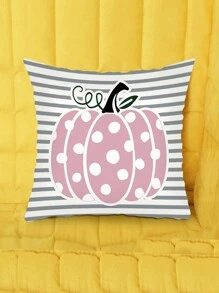 4 pièces/1 pièce Housse de coussin décorative de thanksgiving avec imprimé de citrouille à pois rose, feuille d'érable et rayure de lettre anglaise, couvre-coussin de décoration de thanksgiving