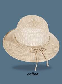 1pc Vintage Lightweight Elegance Versatile  Bow Decor Round Top Straw Hat, Breathable Large Brim Summer Sun Hat, Outdoor Wear, Women Daily/Gift