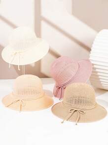 1pc Vintage Lightweight Elegance Versatile  Bow Decor Round Top Straw Hat, Breathable Large Brim Summer Sun Hat, Outdoor Wear, Women Daily/Gift
