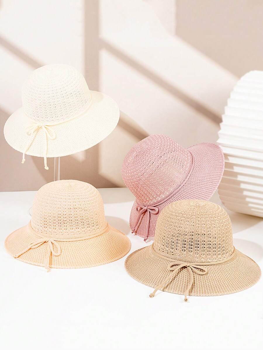 1pc Vintage Lightweight Elegance Versatile  Bow Decor Round Top Straw Hat, Breathable Large Brim Summer Sun Hat, Outdoor Wear, Women Daily/Gift