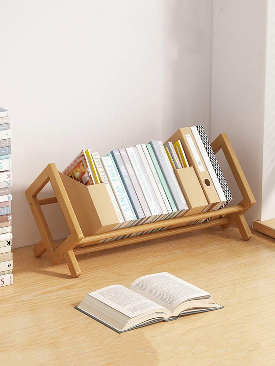 1pc-Wood Tilting Bookcase In Living Room/Home/Office, Desktop Book Shelf Organizer Bookshelves Storage Rack For CD/Magazine/Books Display ,Desktop Organizer For Books And Magazines - 1pc - View 1