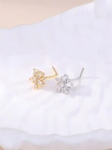 1入組鑽石鈦鋼鑲嵌雪花形鼻釘,l型骨鼻針身體珠寶 - L058 - 查看 7