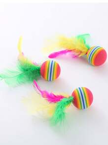 1pc-6pcs Cat Toys Interactive Rainbow Ball With Feathers