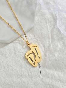 Collier pendentif avec nom de bébé personnalisé en acier inoxydable gravé au laser, bijou minimaliste lisse en forme de pied pour la Saint-Valentin
