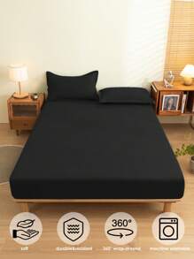 1pc Solid Color Fitted Sheet, Skin-Friendly Mattress Cover, Mattress Protector, Soft & Comfortable Bedroom Bedding, Deep Pocket Fitted Sheet, Suitable For All Seasons, Fits Twin/Full/Queen Size - Ideal For Bedroom, Guest Room, Does Not Include Pillow Case, Great For Easter, Independence Day, Holiday Gifts.