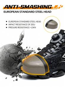 Zapatos De Seguridad Para Hombres Con Punta De Acero A Prueba De Pinchazos, Con Placa De Acero Liviano, Transpirable Y Cómodo, Suela Suave Y Antideslizante Con Almohadilla De Aire, Parte Superior De Tela Con Ventilación, Para Prevención De Peligros En Sitio Industrial Y Construcción. Antiodor, A Prueba De Pinchazos, Antideslizante, Con Punta De Acero, Zapatos De Trabajo Al Aire Libre - Gris Oscuro - Ver 4