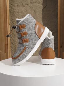 Women's Outdoor Colorblock Lace-Up Short Flat Casual Boots With Thermal Lined , For Fall & Winter - Grey - View 5
