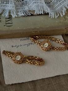 法式金色復古山茶花女表1只，精美優雅時尚女款防水石英手表，適合日常佩戴，派對和度假，裝飾您的手腕 - 金色 - 查看 7