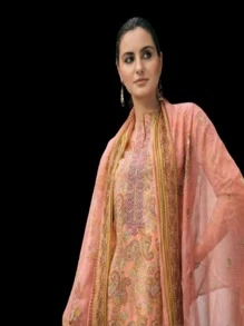 Pakistan Wear Readymade Peach Lawn Cotton Fancy Embroidery Straight Suit With Pant Style And Dupatta For Women - Quả đào - Xem 4