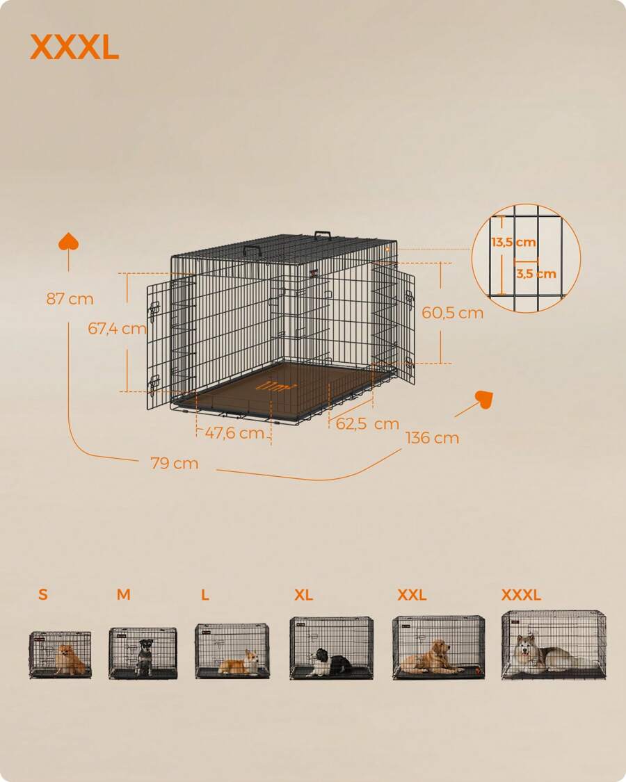 Feandrea Dog Crate Dog Cage, 53 Inch Foldable Puppy Pet Cage Puppy Dog
