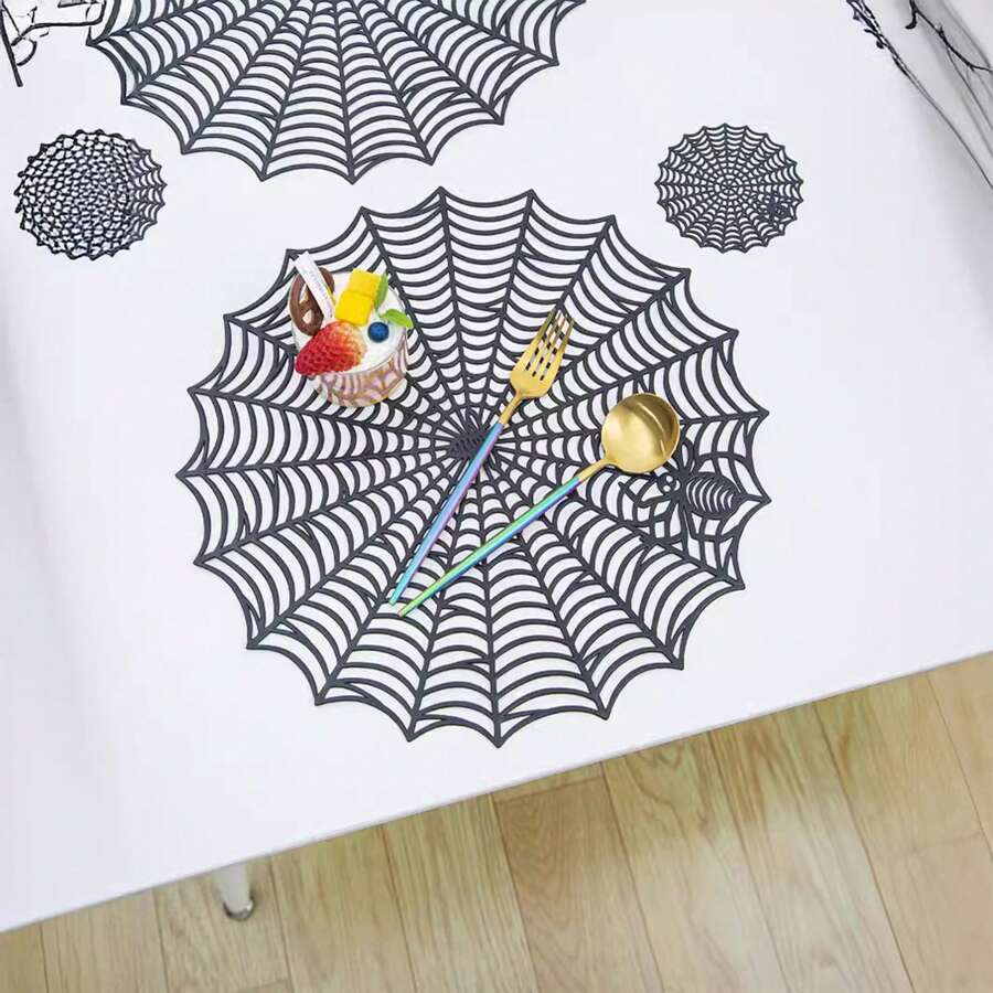 3 件/1 套万圣节黑色镂空耐热防滑餐垫，万圣节餐桌装饰，客厅，咖啡桌，家居装饰，派对用品万圣节派对 - 黑色 - 查看 1