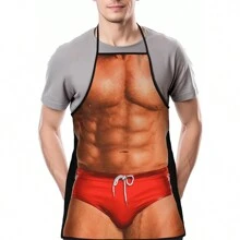 1pc Muscular Man Printed Chef Apron, Sleeveless Waterproof And Stain-Resistant Apron, Creative Funny High-Definition Printing, Suitable For Home Cooking, BBQ, Party