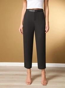 Female Fashion Pantaloon Pants With Black Belt/Military Green Color Black  Brown/Tailoring/Pantalona/Summer Winter/Christmas Collection / Elegant / Casual / Stylish / Feminine /Christmas Look / Light/ Comfortable/ 2024 Collection - 黑色 - 查看 1