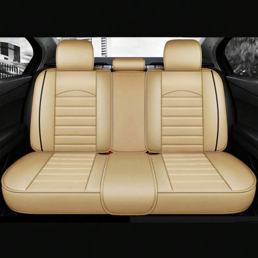 5pcs/Set Car Seat Cushion With Headrest & Lumbar Support, PU Leather