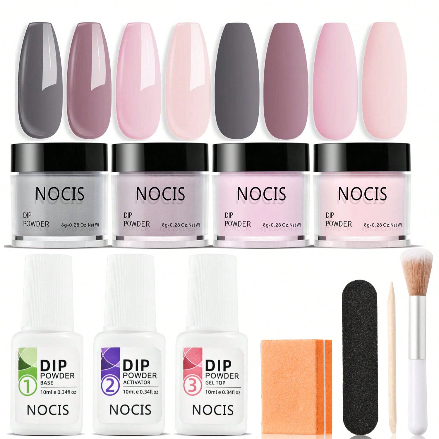 Dip Powder Nail Kit Starter, 4 Colors Nude Pinkish Glitters Acrylic Dipping Powder System Liquid Set With Base/Top Coat Activator For French Nail Art Manicure Salon All-In-One Beginner Extension Kit Acrylic Press On Nails