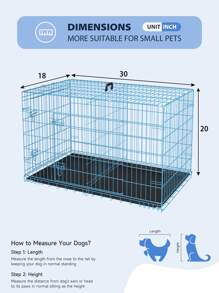 Large Dog 24"/30"/36"/42"/48" Crate Dog Cage Dog Kennel Metal Wire Double-Door Folding Pet Animal Pet Cage With Plastic Tray And Handle - Blue - View 3