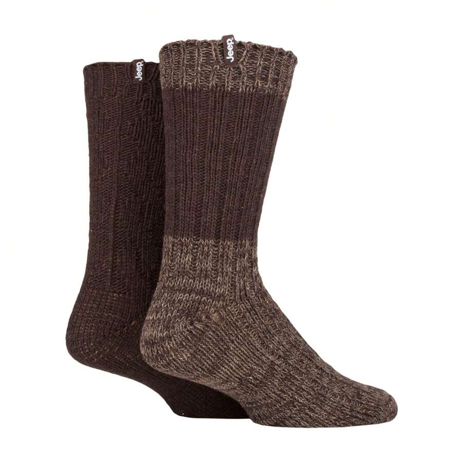 Jeep 2 Pack Men's Heavyweight Wool Boot Socks | Ribbed Cable Knit Outdoor Socks (Brown / Earth) - Fast Shipping And Quick Delivery - Brown - View 1