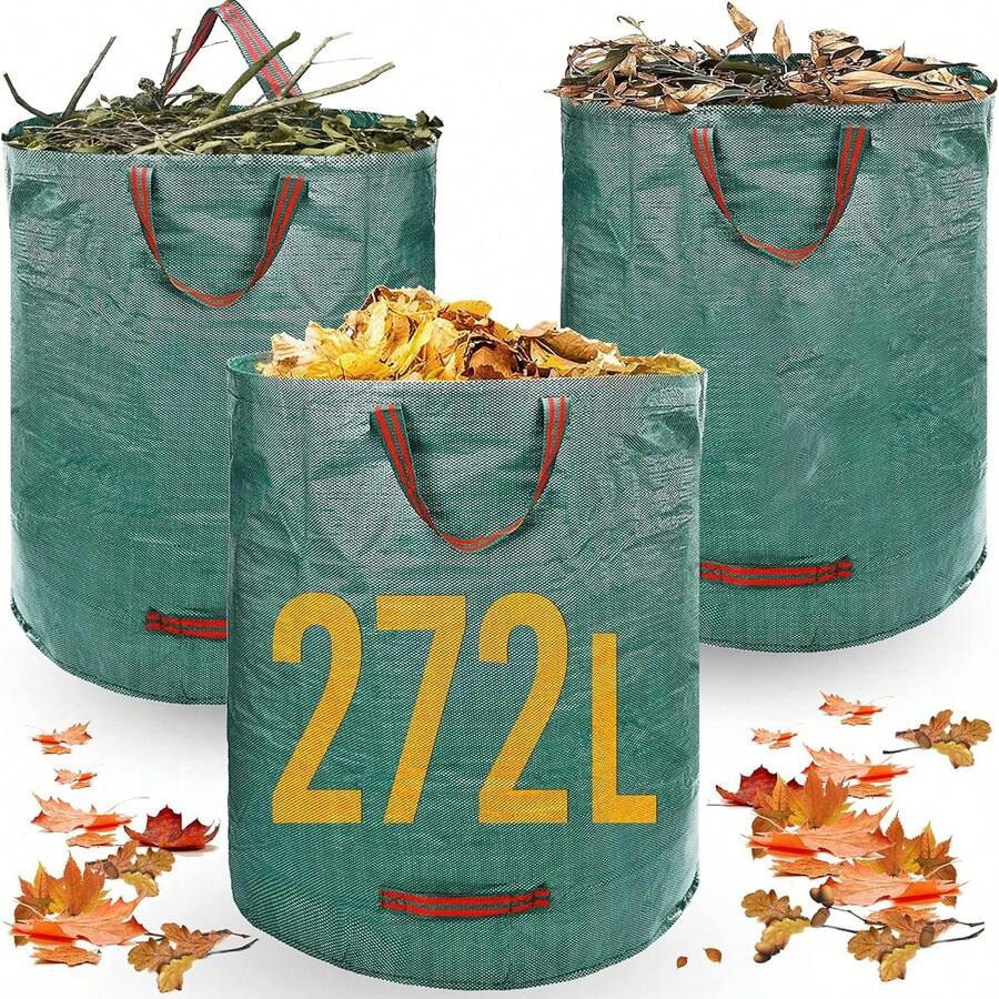 Heavy Duty Garden Waste Bags, 272L/72 Gallons, Green Garbage Bags, Reusable, Garden Leaf Garbage Bags, Garden Cleaning Tools, Campus Garbage Cleaning Bags, Back To School Supplies