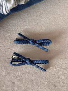 2pcs Women's Blue Bow Denim Effect Elegant Fashion Daily Wear Hair Clips Claw Clips Hair Claws Hair Barrettes, School Stuff, College, Bows, Cute, Hair Accerssories