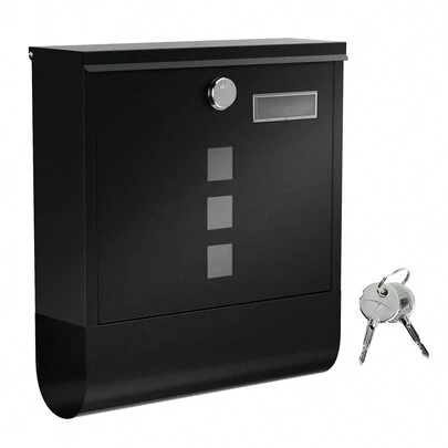 SONGMICS Cassetta Postale, Cassetta Posta, Serratura con Cilindro in Rame e Copertura Girevole, Finestre, Targhetta, Portagiornali, Facile da Montare, 10 x 30,8 x 33,8 cm, Nero