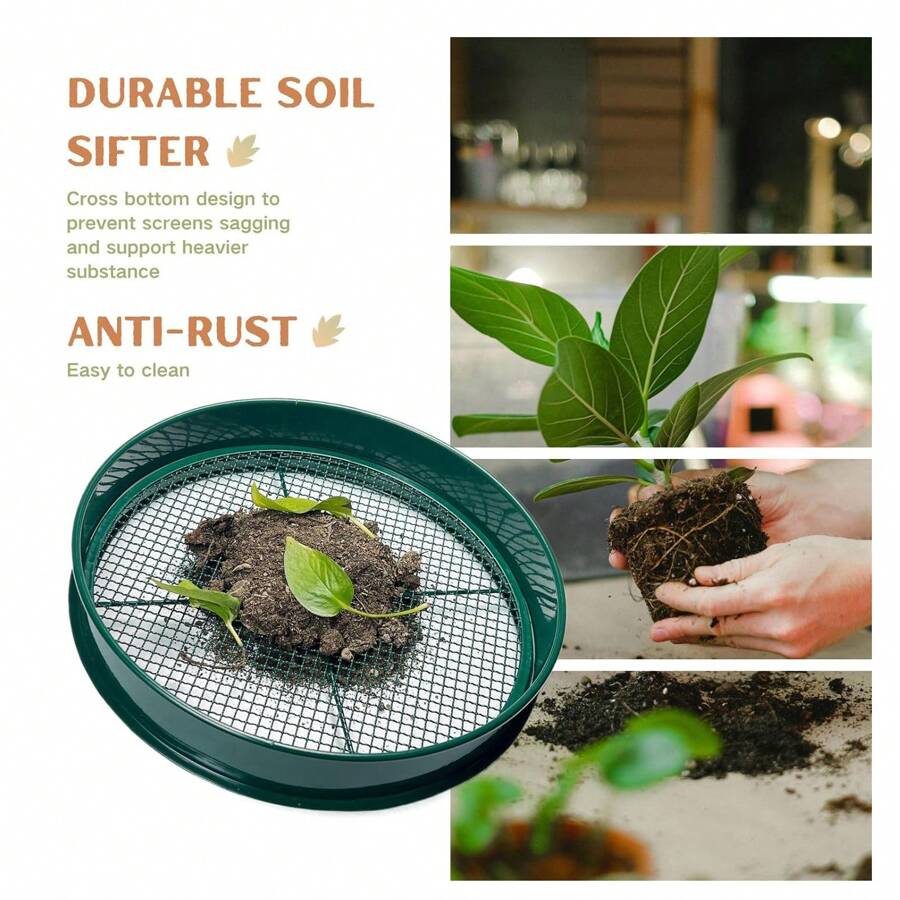 Soil Sifter For Gardening, 12 Inch Green Soil Sifter With 4 Replaceable
