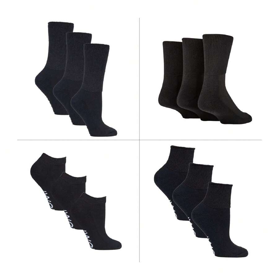 IOMI 12 Pack Diabetic Socks All Year Round Bundle (Black) - Fast Shipping And Quick Delivery - Black - View 1