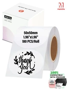 Marklife 2 Inch 50*50mm White Circle Thermal Labels, Self-Adhesive Round Labels Paper, Multi-Purpose Roll Direct Thermal Stickers For Small Business, DIY Logo Design, Barcode, Name Tag, Gift, Black On White, 150 Lables/1 Roll, 1.96"X1.96" - White - View 2