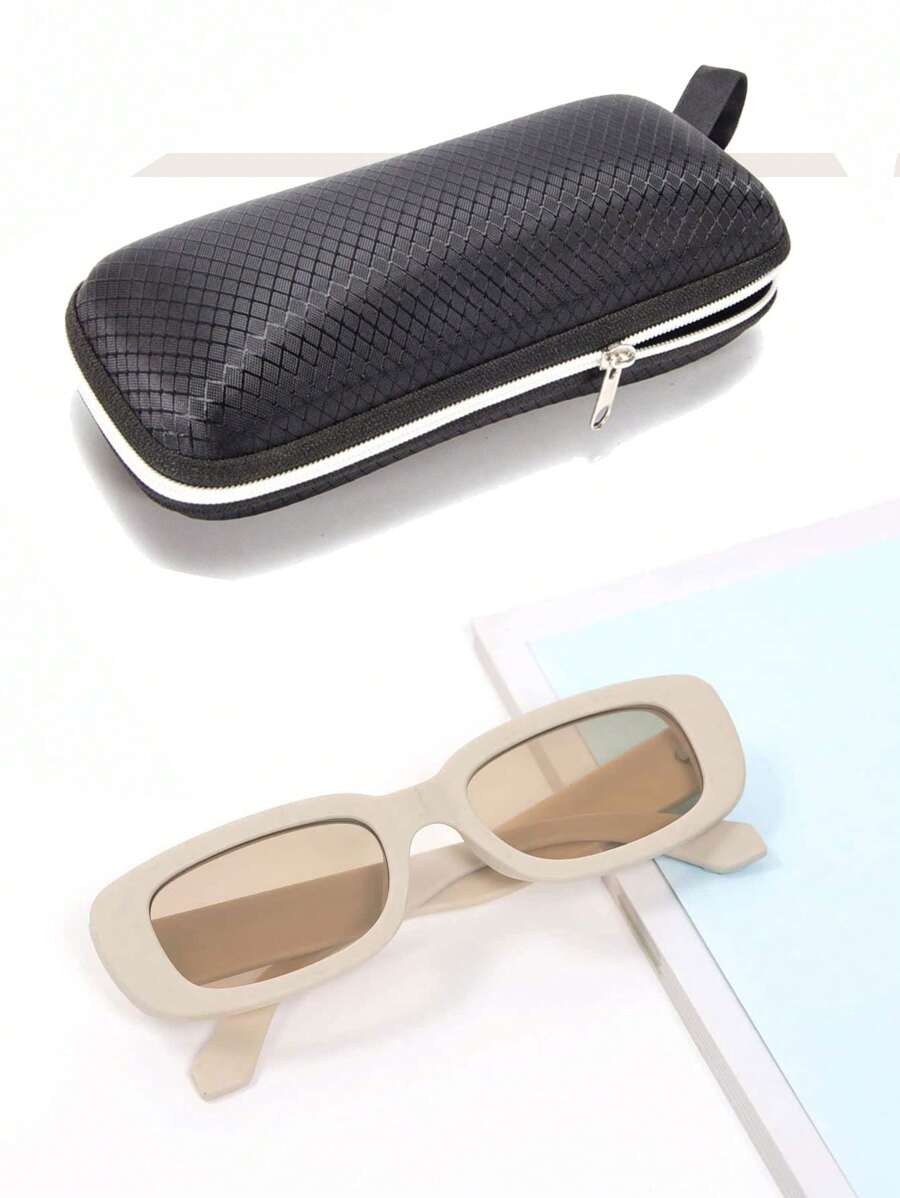 1pc Simple Square Frame Sunglasses Casual Sunglasses Beach Sun Glasses Beach Accessories For Women Sun Glasses Sunglasses Shades - Brown - View 1