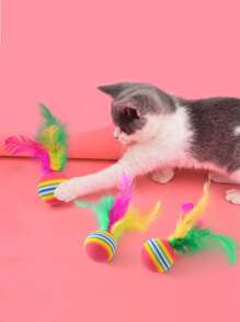 1pc-6pcs Cat Toys Interactive Rainbow Ball With Feathers