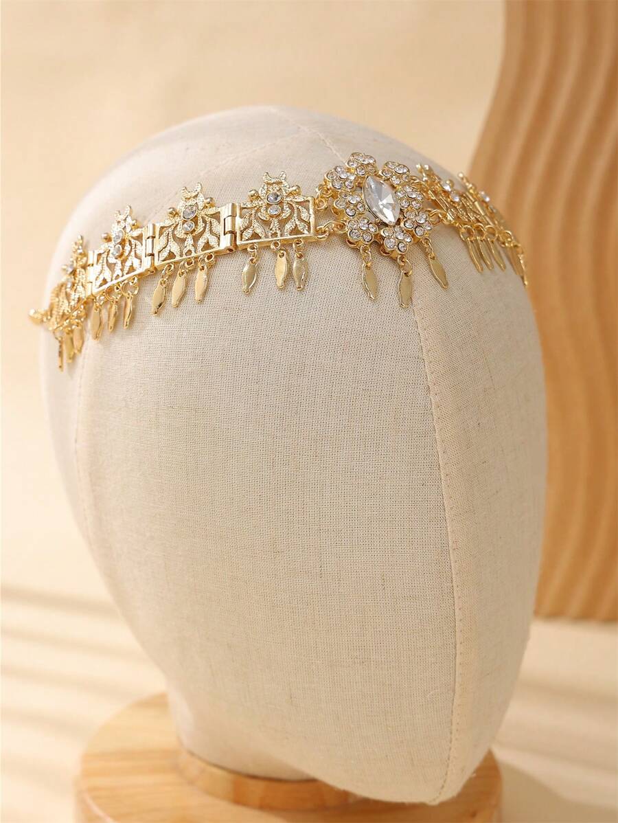 1個女性用中空水晶和貓眼寶石頭鏈,金色調,適用於日常穿著、節日和婚禮 - 綠色 - 查看 1