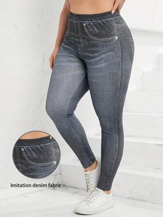 Plus Size Women Denim Effect Legging